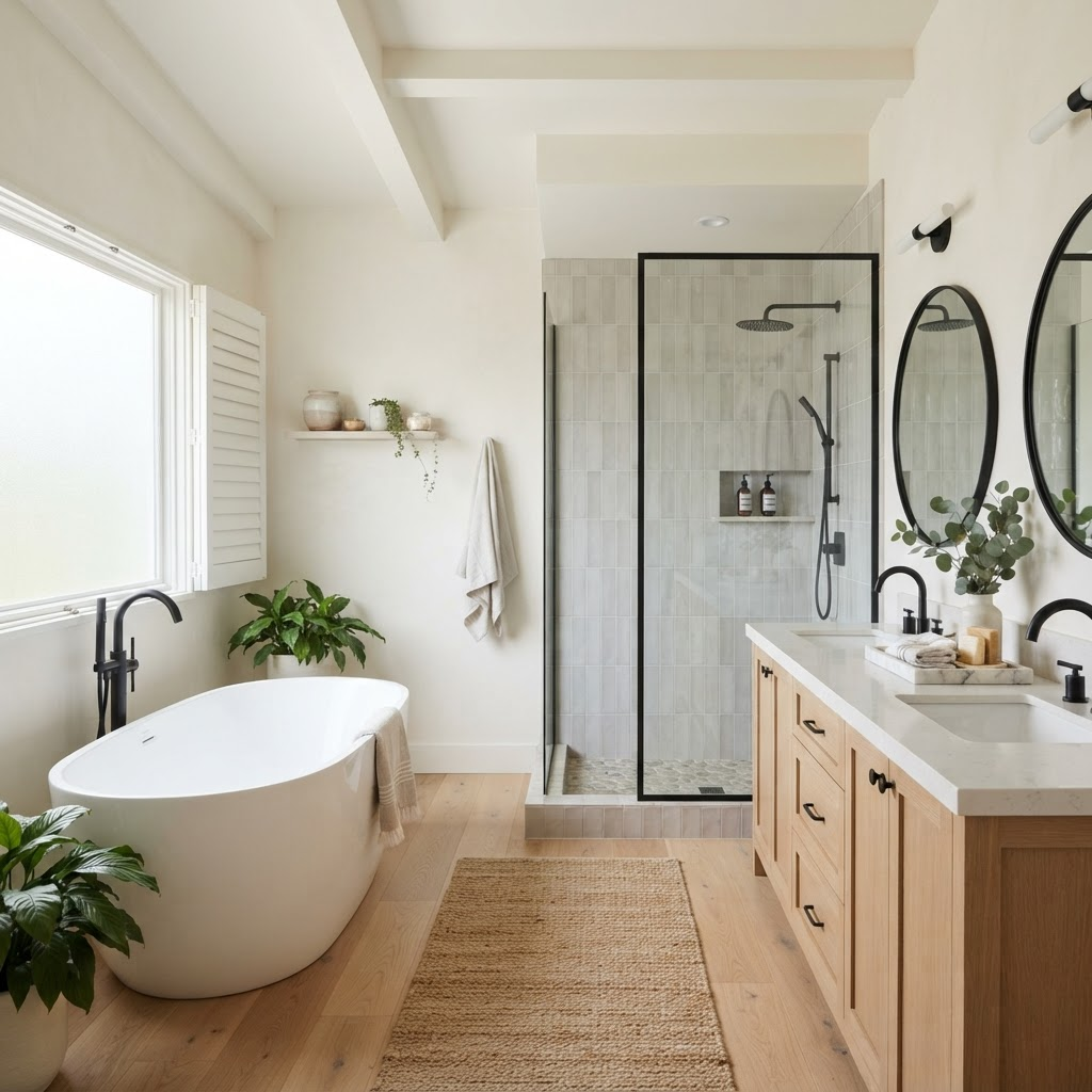 Renovated spa-style bathroom
